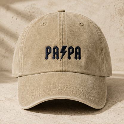Papa Lightning Washed Cap, Distressed Baseball Hat for Dad Gift - Washed Cap - front view