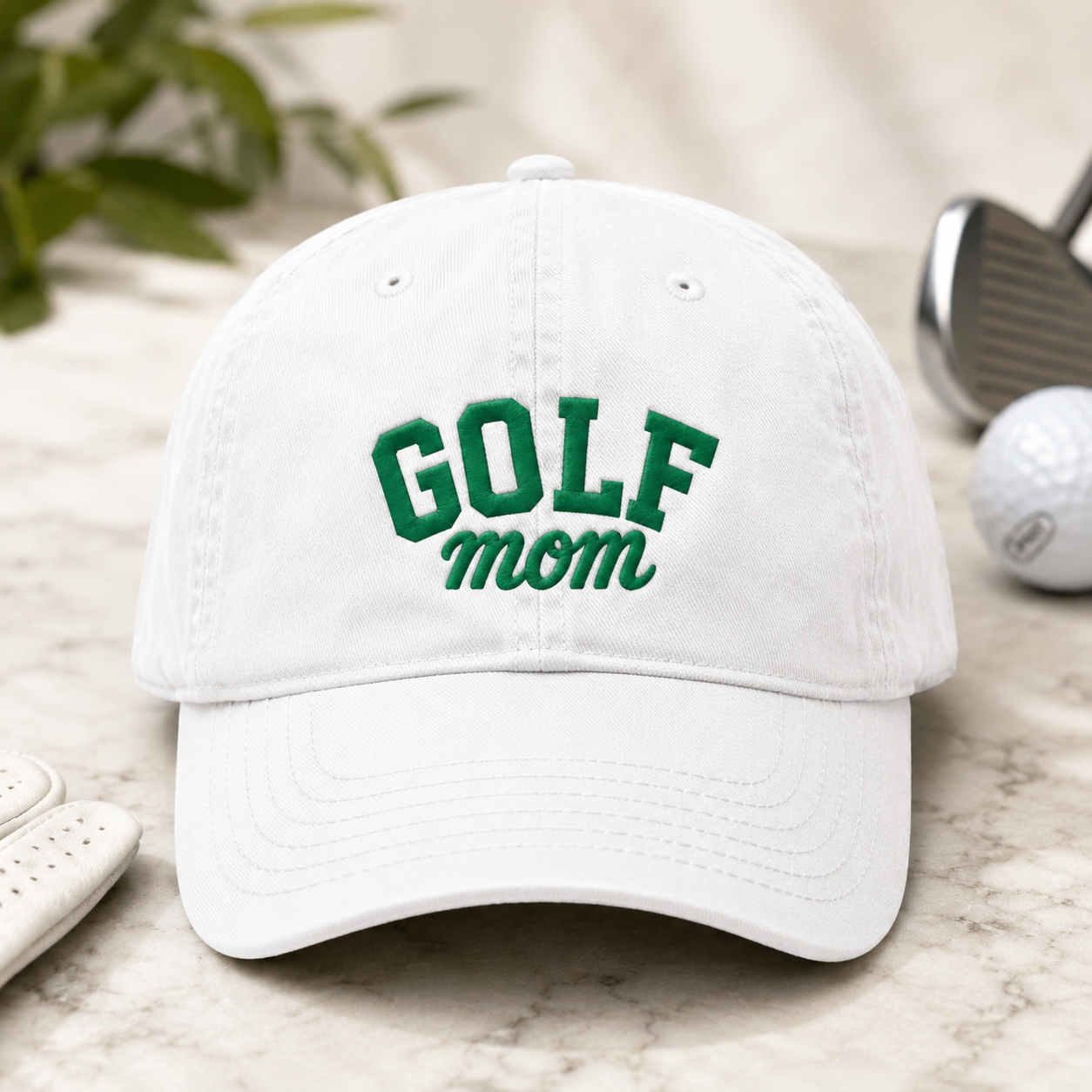 Golf Mom Washed Cap, Green Embroidered Golf Mama Hat for Mother's Day - Washed Cap - detail view