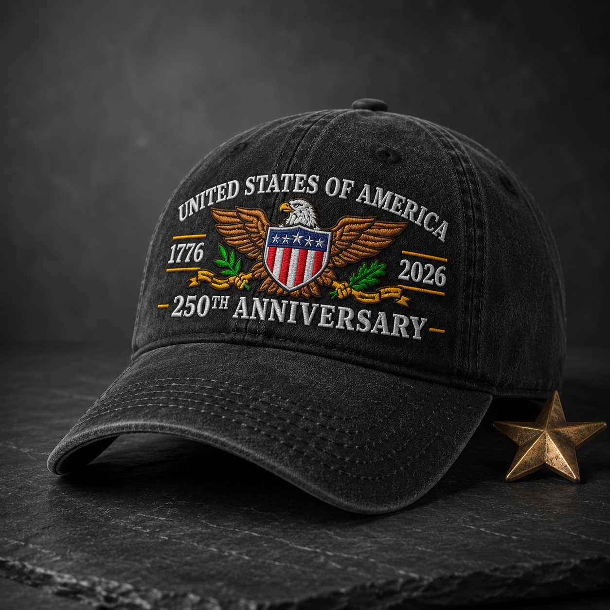 United States of America 250th Anniversary Washed Cap, 1776 2026 Patriotic Eagle Hat - washed cap - lifestyle view 3