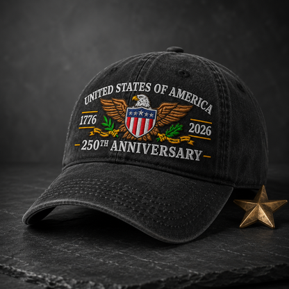 United States of America 250th Anniversary Washed Cap, 1776 2026 Patriotic Eagle Hat - washed cap - lifestyle view 3