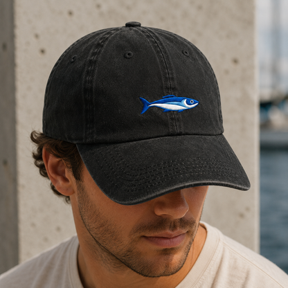 Blue Tuna Fish Washed Cap, Embroidered Coastal Hat for Anglers and Ocean Lovers - Washed Cap - lifestyle view 3