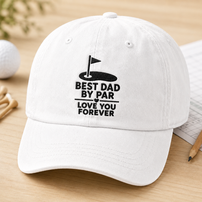 Dad By Par Love You Forever Washed Cap, Golf Father's Day Hat - Washed Cap - detail view