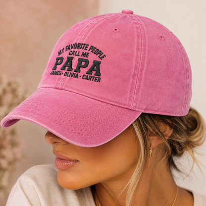 My Favorite People Call Me Papa Washed Cap, Personalized Grandpa Hat Gift - Washed Cap - lifestyle view 9