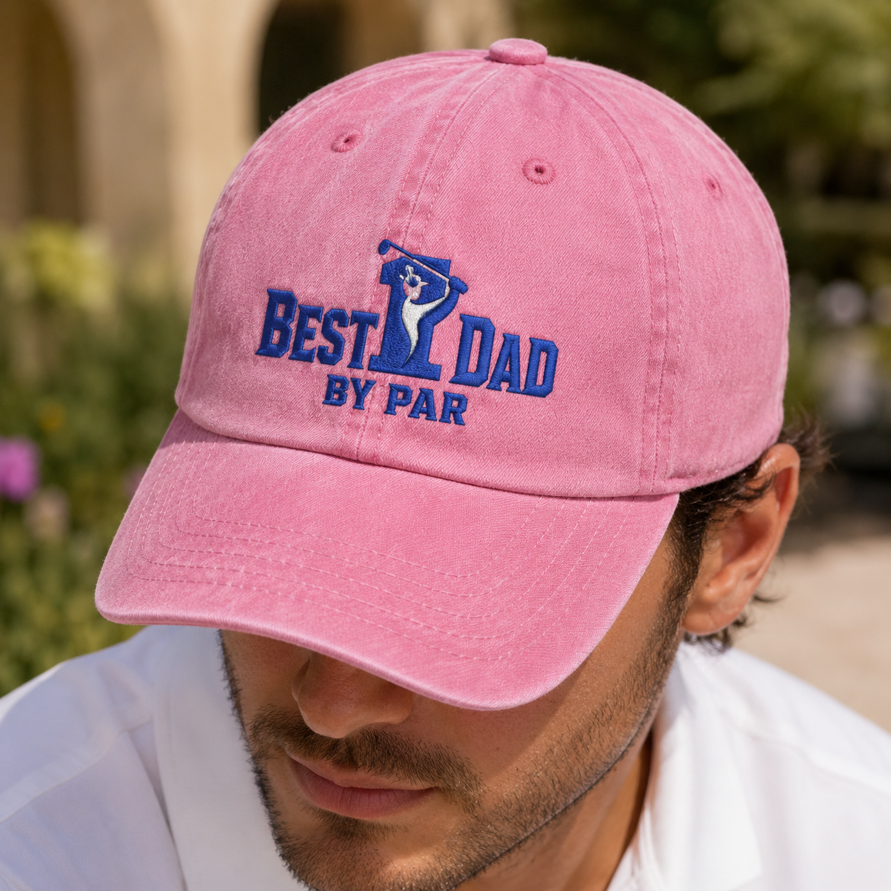 Best Dad By Par Washed Cap, Blue Embroidered Golf Dad Hat, Father's Day Gift - Washed Cap - lifestyle view 4