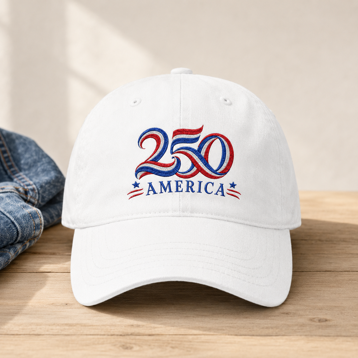 250 America Washed Cap, Patriotic 250th Anniversary USA Hat - washed cap - front view