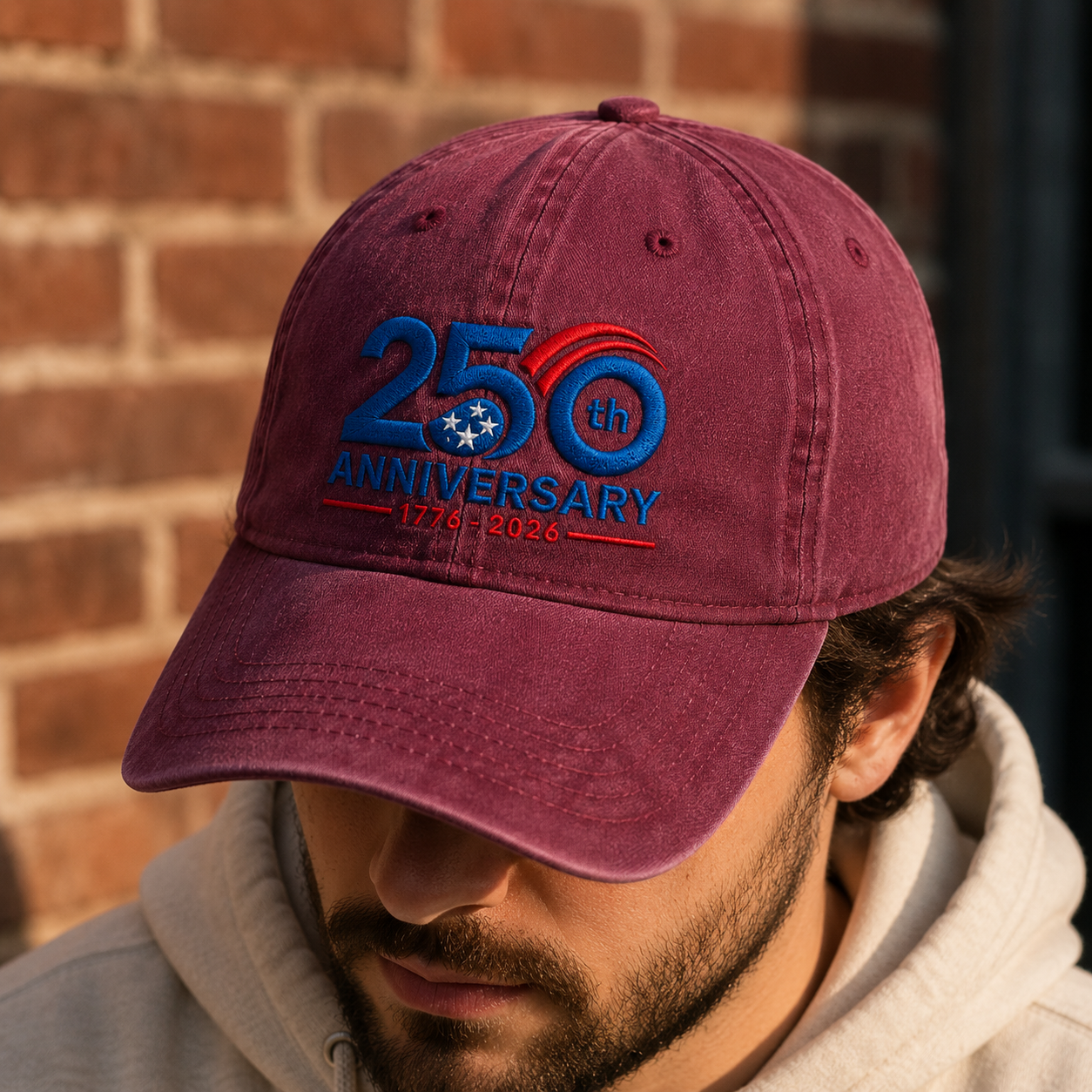 250th Anniversary Washed Cap, 1776-2026 Patriotic Independence Hat - washed cap - lifestyle view 6