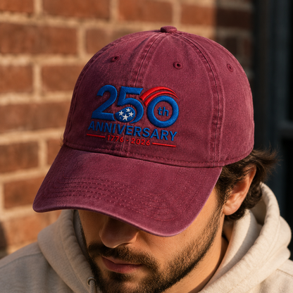250th Anniversary Washed Cap, 1776-2026 Patriotic Independence Hat - washed cap - lifestyle view 6