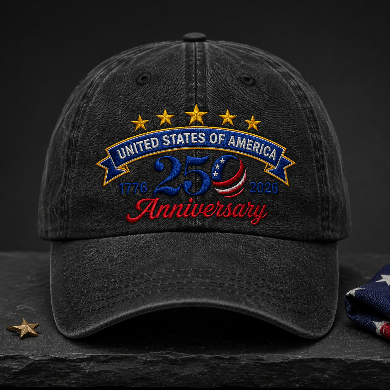 United States of America 250 Anniversary Washed Cap, 1776 2026 Patriotic Baseball Hat - washed cap - lifestyle view 5