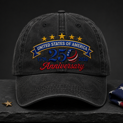 United States of America 250 Anniversary Washed Cap, 1776 2026 Patriotic Baseball Hat - washed cap - lifestyle view 5