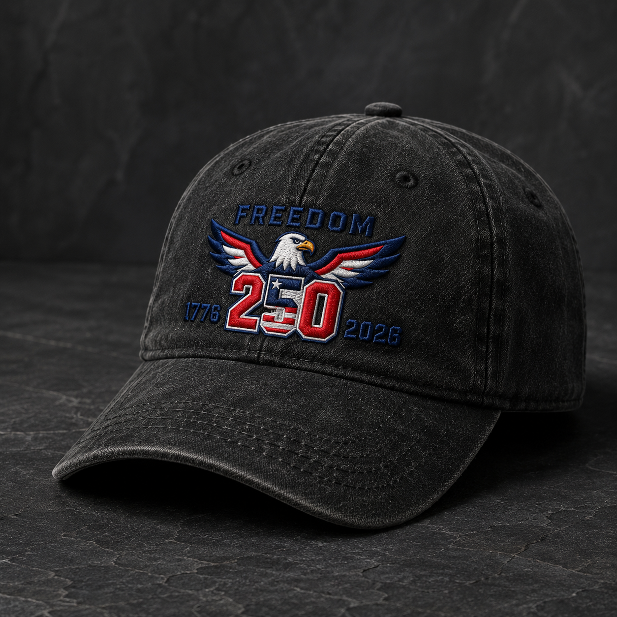Freedom 250 Washed Cap, Patriotic Eagle 1776 2026 America Hat - washed cap - lifestyle view 2