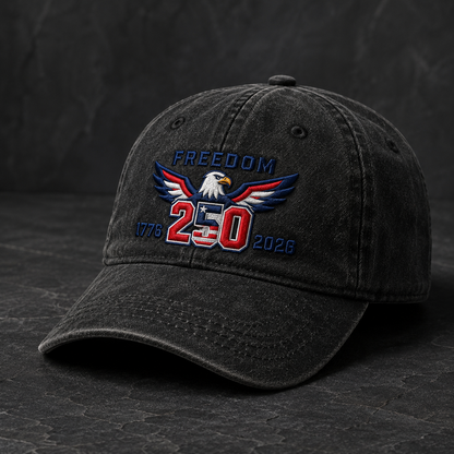 Freedom 250 Washed Cap, Patriotic Eagle 1776 2026 America Hat - washed cap - lifestyle view 2