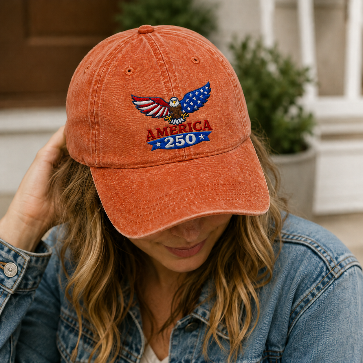 America 250 Eagle Washed Cap, Patriotic Bald Eagle 250th Anniversary Hat - washed cap - lifestyle view 9