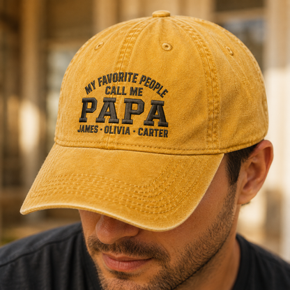 My Favorite People Call Me Papa Washed Cap, Personalized Grandpa Hat Gift - Washed Cap - lifestyle view 6