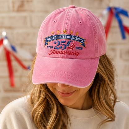 United States of America 250 Anniversary Washed Cap, 1776 2026 Patriotic Baseball Hat - washed cap - lifestyle view 9