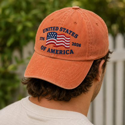 United States of America 1776 2026 Washed Cap, Patriotic Flag Hat for USA 250th Birthday - washed cap - lifestyle view 8