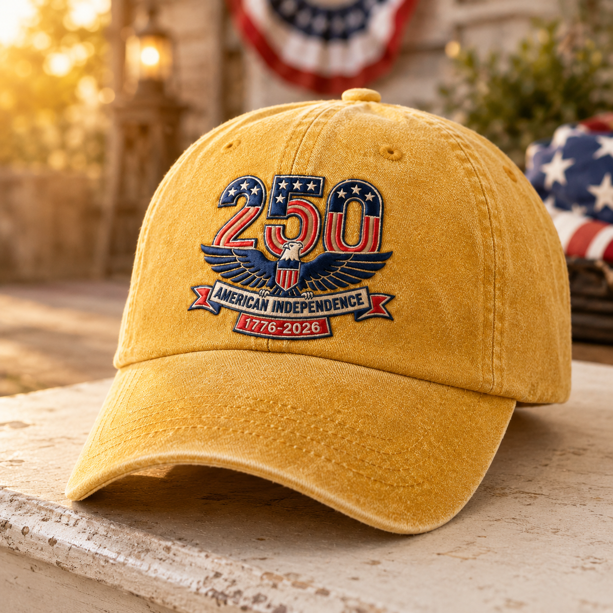 250 American Independence Washed Cap, 1776-2026 Patriotic Eagle Hat - washed cap - lifestyle view 5
