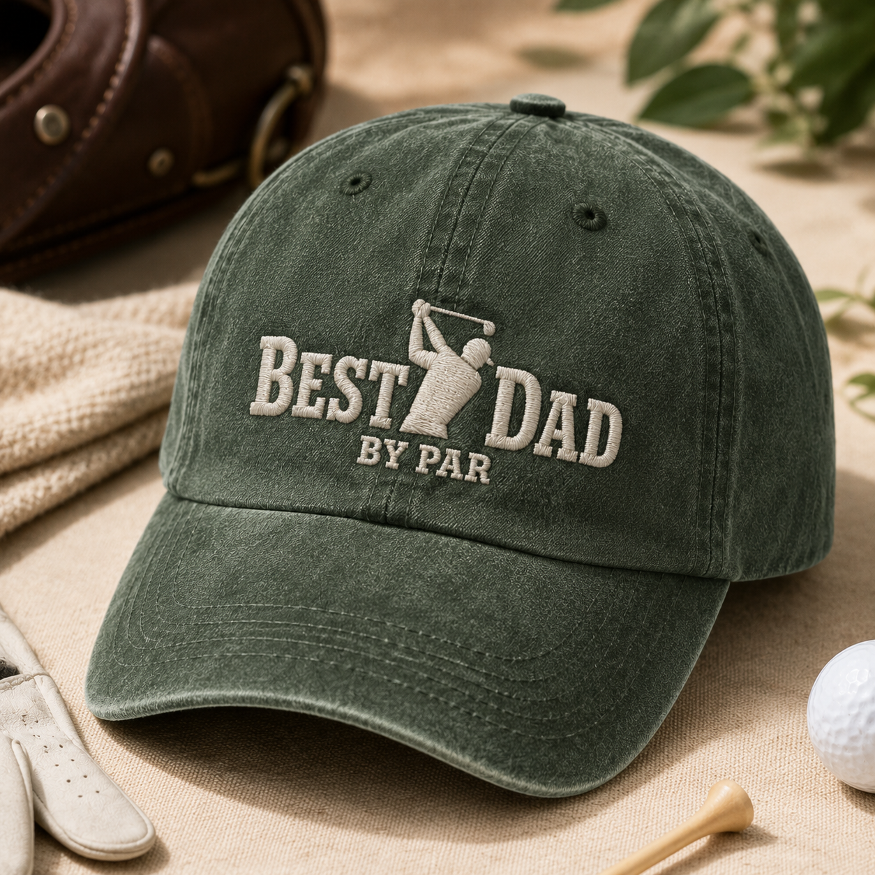 Best Dad By Par Golf Washed Cap, Funny Fathers Day Gift for Golfer Dad - Washed Cap - lifestyle view 2