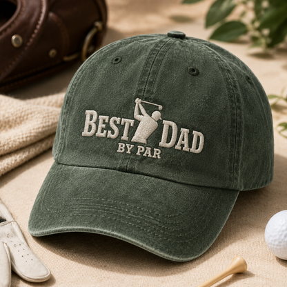 Best Dad By Par Golf Washed Cap, Funny Fathers Day Gift for Golfer Dad - Washed Cap - lifestyle view 2