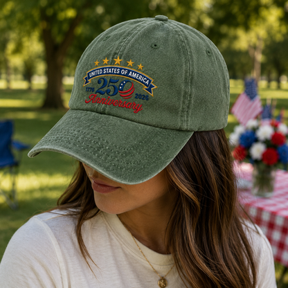 United States of America 250 Anniversary Washed Cap, 1776 2026 Patriotic Baseball Hat - washed cap - lifestyle view 4