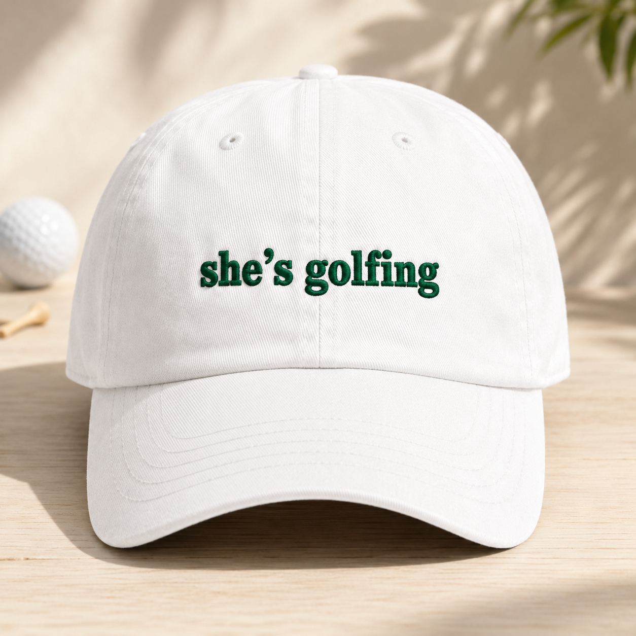 She's Golfing Washed Cap, Funny Golf Hat for Women Golfers - Washed Cap - front view