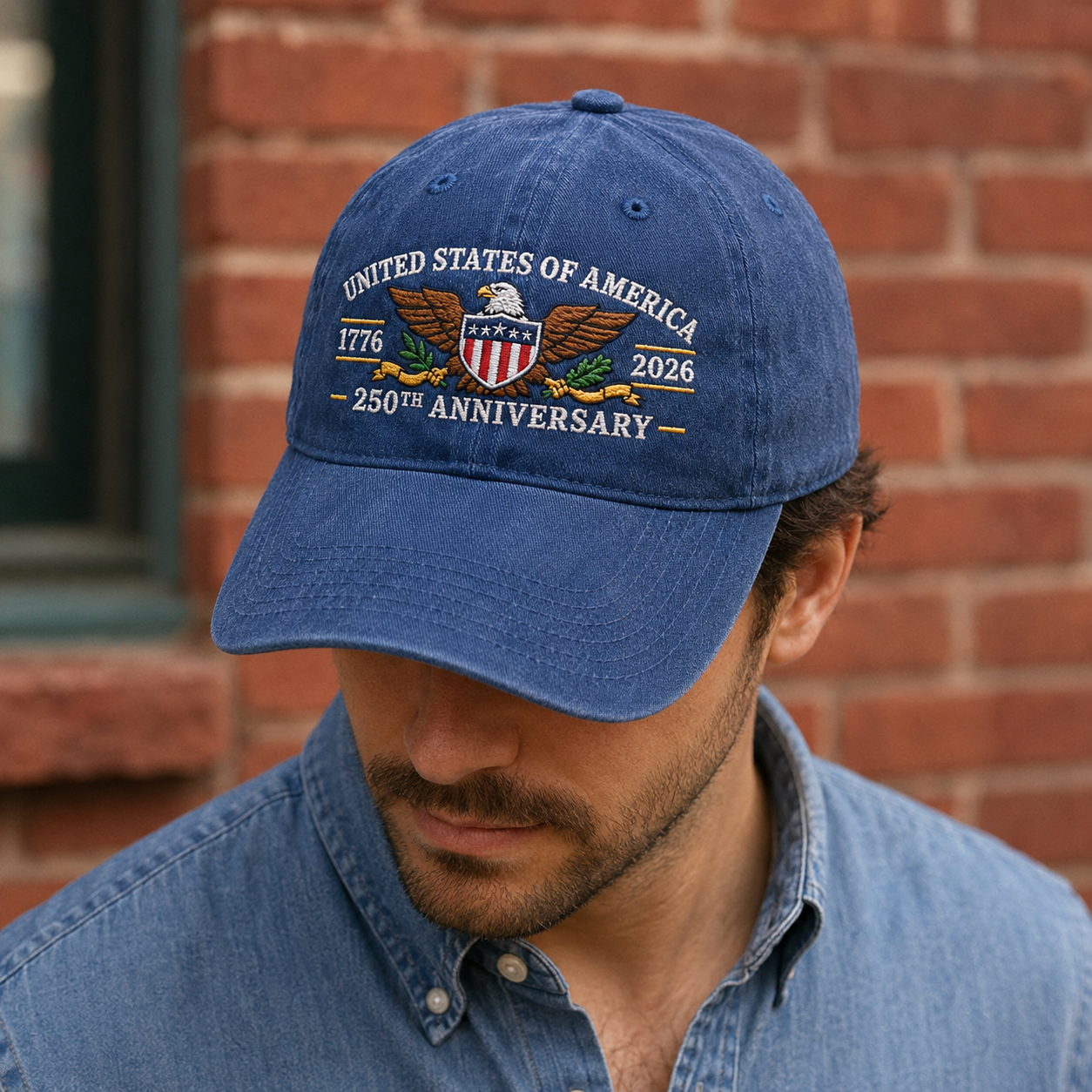 United States of America 250th Anniversary Washed Cap, 1776 2026 Patriotic Eagle Hat - washed cap - lifestyle view 7