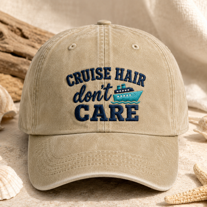 Cruise Hair Don't Care Washed Cap, Nautical Travel Dad Hat - Washed Cap - front view