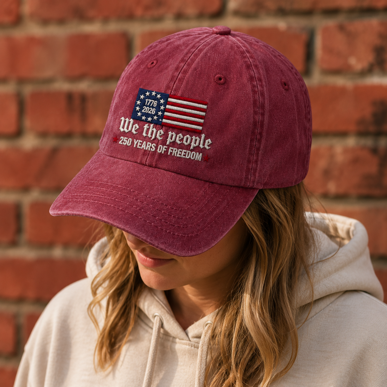 We the People 250 Years Freedom Washed Cap, Patriotic 1776 2026 America Bicentennial Hat - washed cap - lifestyle view 6