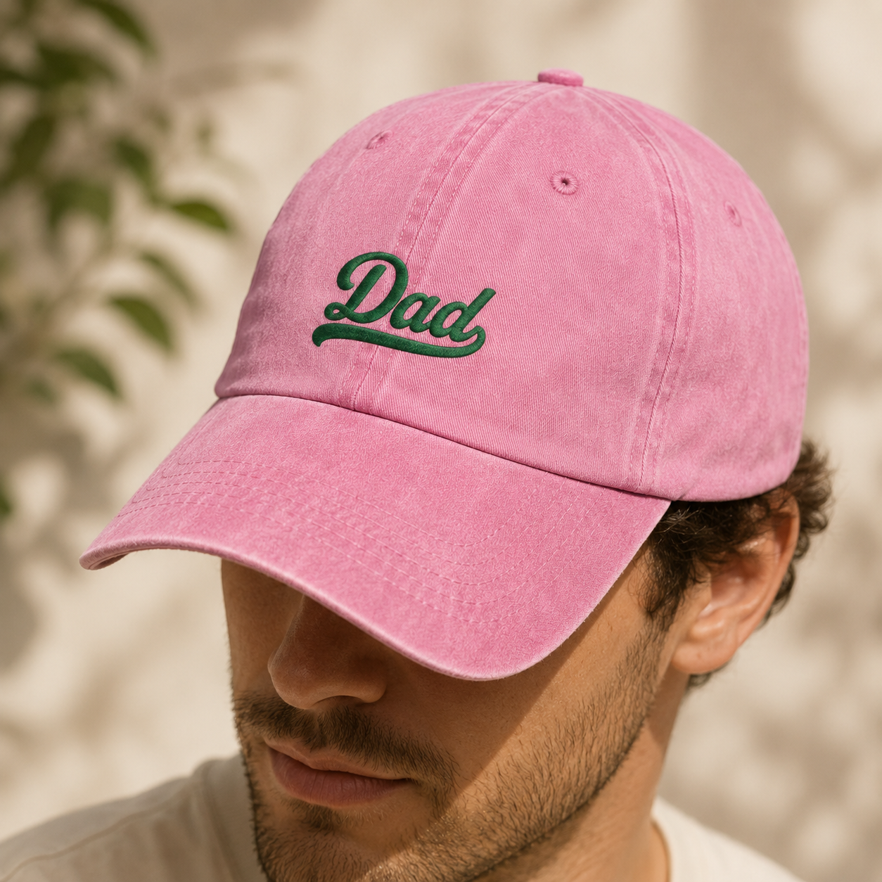 Dad Embroidered Washed Cap, Green Script Father's Day Hat - Washed Cap - lifestyle view 4