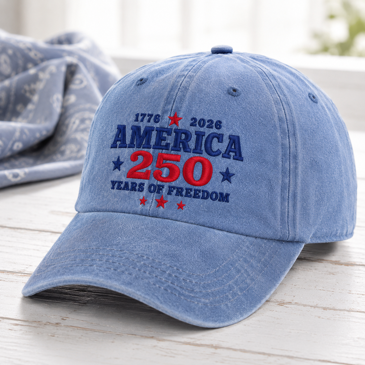 America 250 Years of Freedom Washed Cap, 1776 2026 Patriotic Hat - washed cap - lifestyle view 5