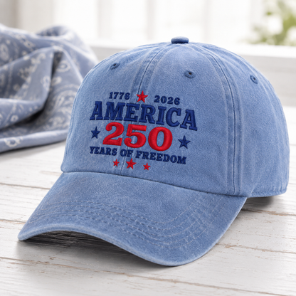 America 250 Years of Freedom Washed Cap, 1776 2026 Patriotic Hat - washed cap - lifestyle view 5