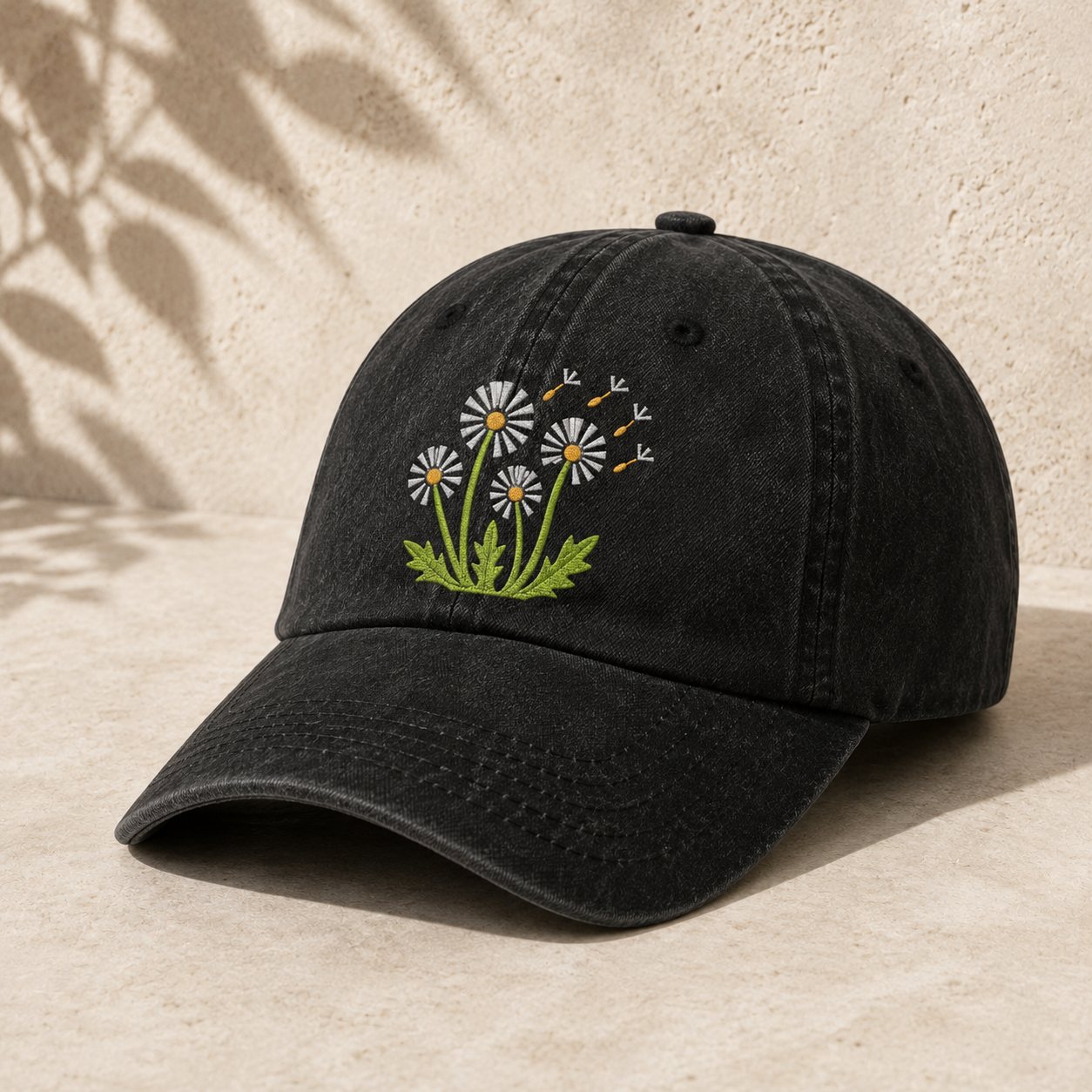 Dandelion Embroidered Washed Cap, Floral Daisy Baseball Hat for Garden Lovers - washed cap - lifestyle view 2