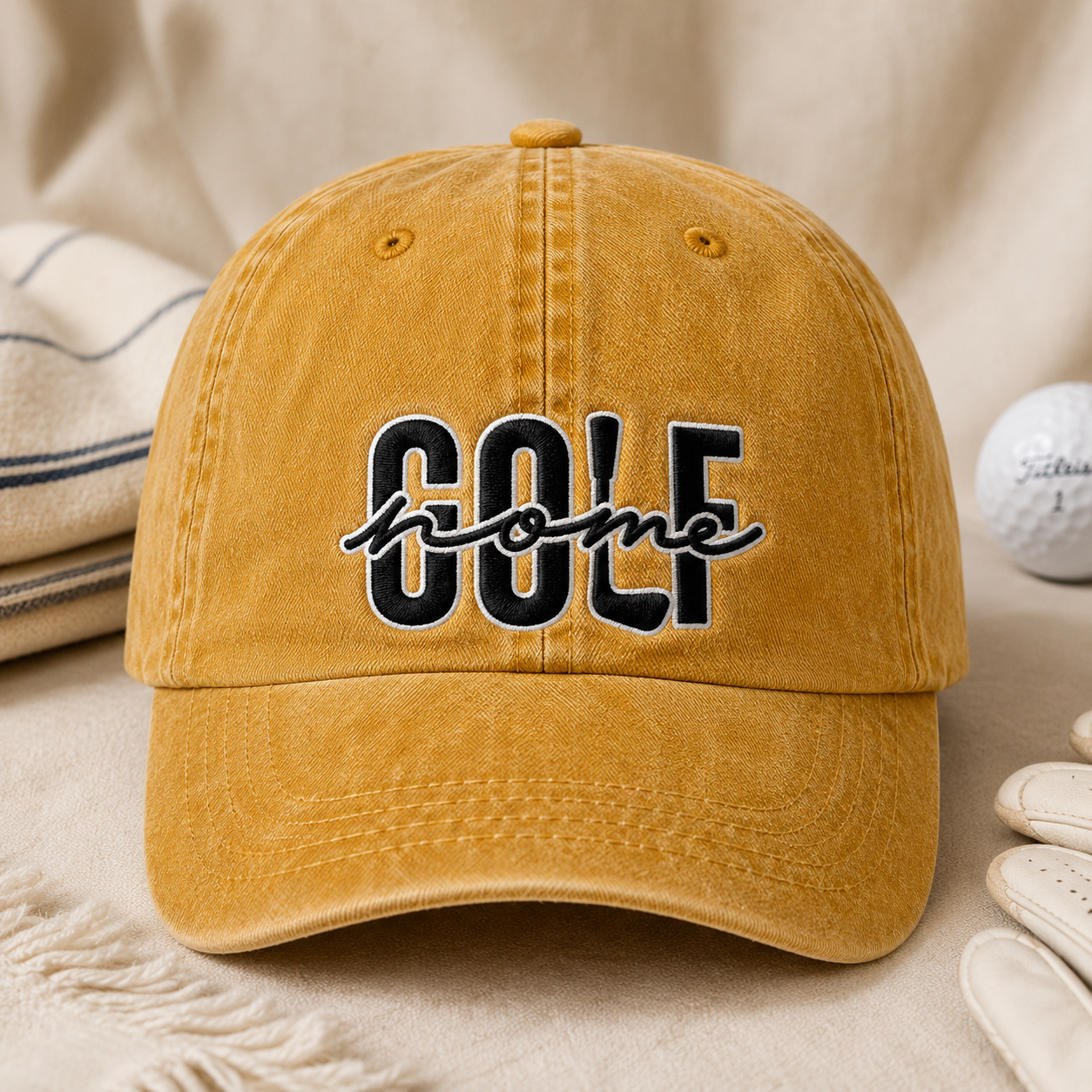 Golf Home Washed Cap, Embroidered Golf Hat for Course Lovers - Washed Cap - lifestyle view 2