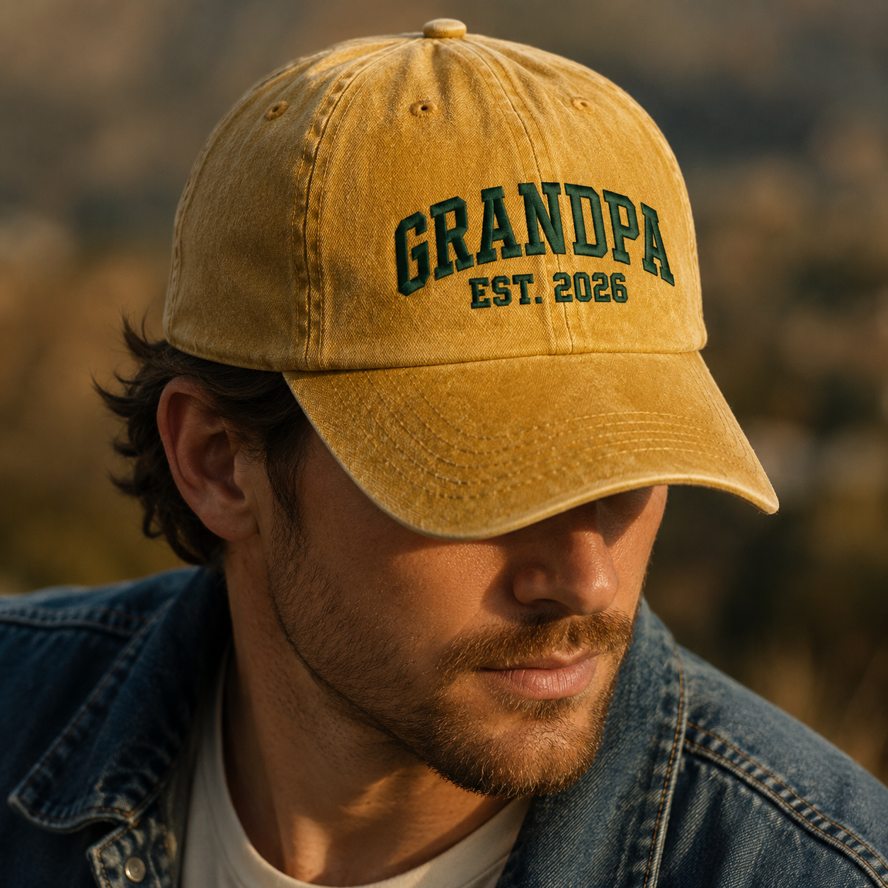 Grandpa Est 2026 Washed Cap, Embroidered New Grandfather Hat - Washed Cap - lifestyle view 4