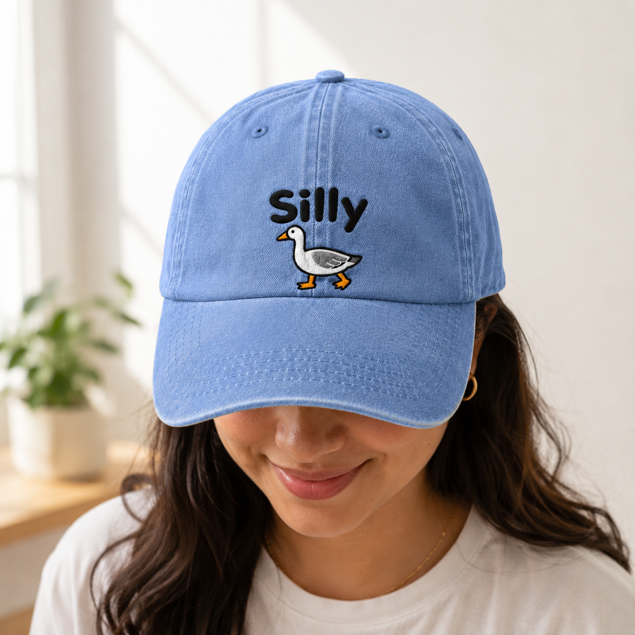 Silly Goose Washed Cap, Embroidered Duck Dad Hat for Bird Lovers - washed cap - lifestyle view 8