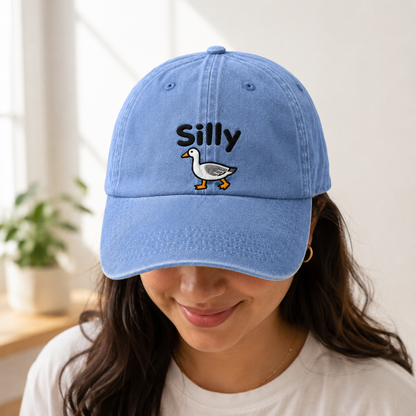 Silly Goose Washed Cap, Embroidered Duck Dad Hat for Bird Lovers - washed cap - lifestyle view 8