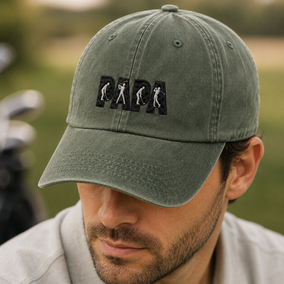 Papa Golf Washed Cap, Embroidered Dad Golfer Father's Day Gift - Washed Cap - lifestyle view 3