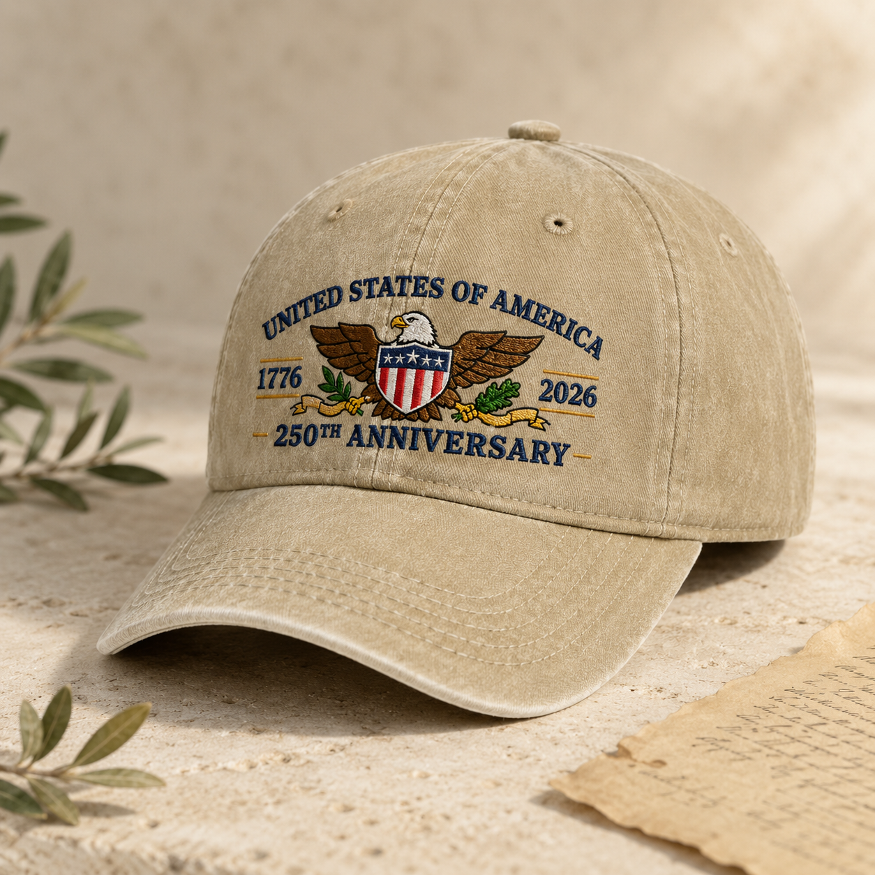United States of America 250th Anniversary Washed Cap, 1776 2026 Patriotic Eagle Hat - washed cap - lifestyle view 2