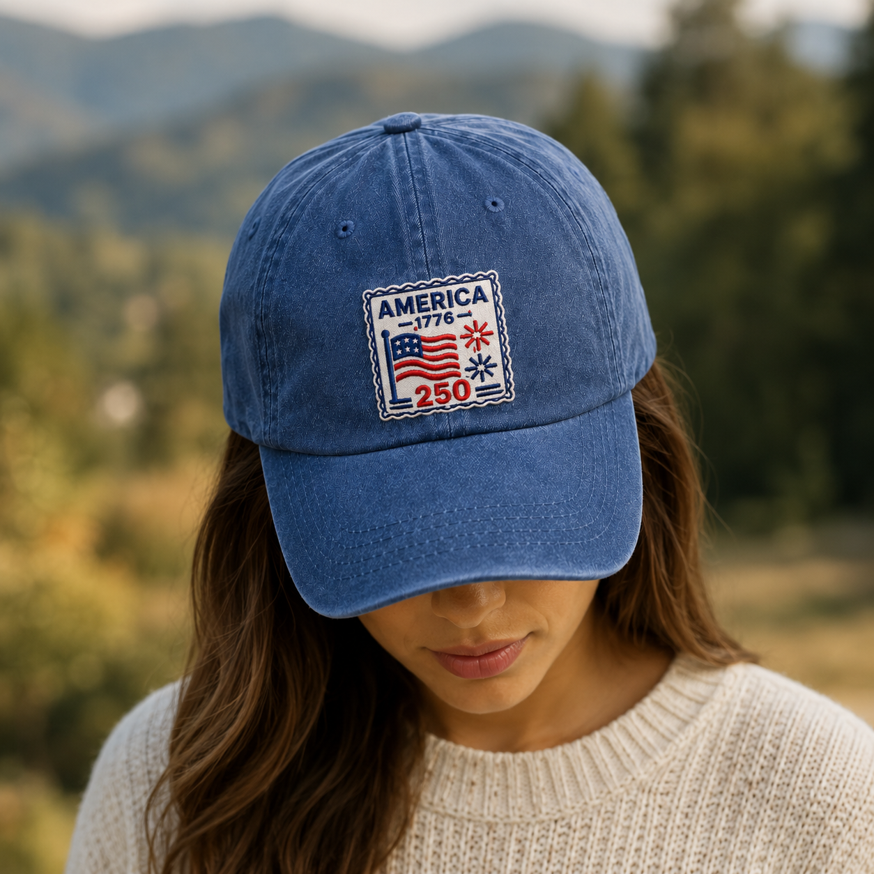 America 1776 250 Washed Cap, Patriotic USA Semiquincentennial Hat - washed cap - lifestyle view 9