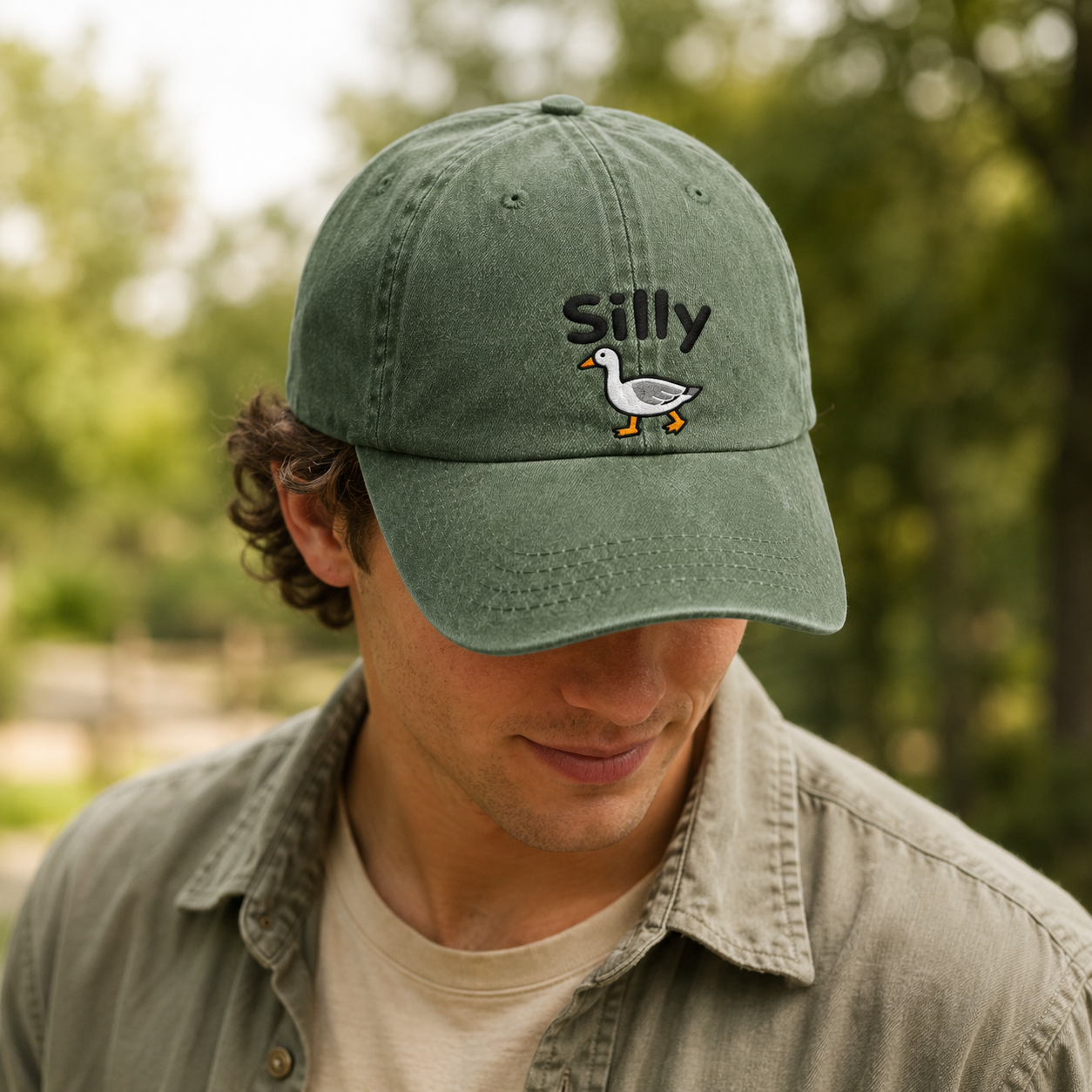 Silly Goose Washed Cap, Embroidered Duck Dad Hat for Bird Lovers - washed cap - lifestyle view 6