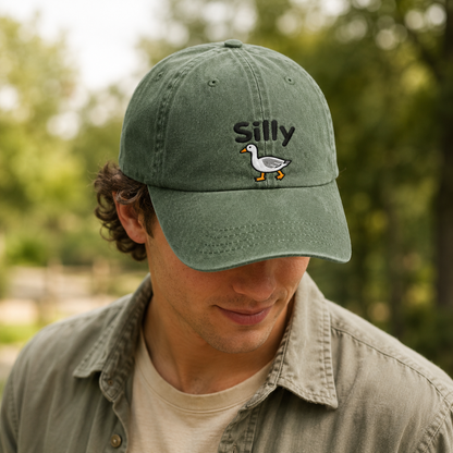 Silly Goose Washed Cap, Embroidered Duck Dad Hat for Bird Lovers - washed cap - lifestyle view 6