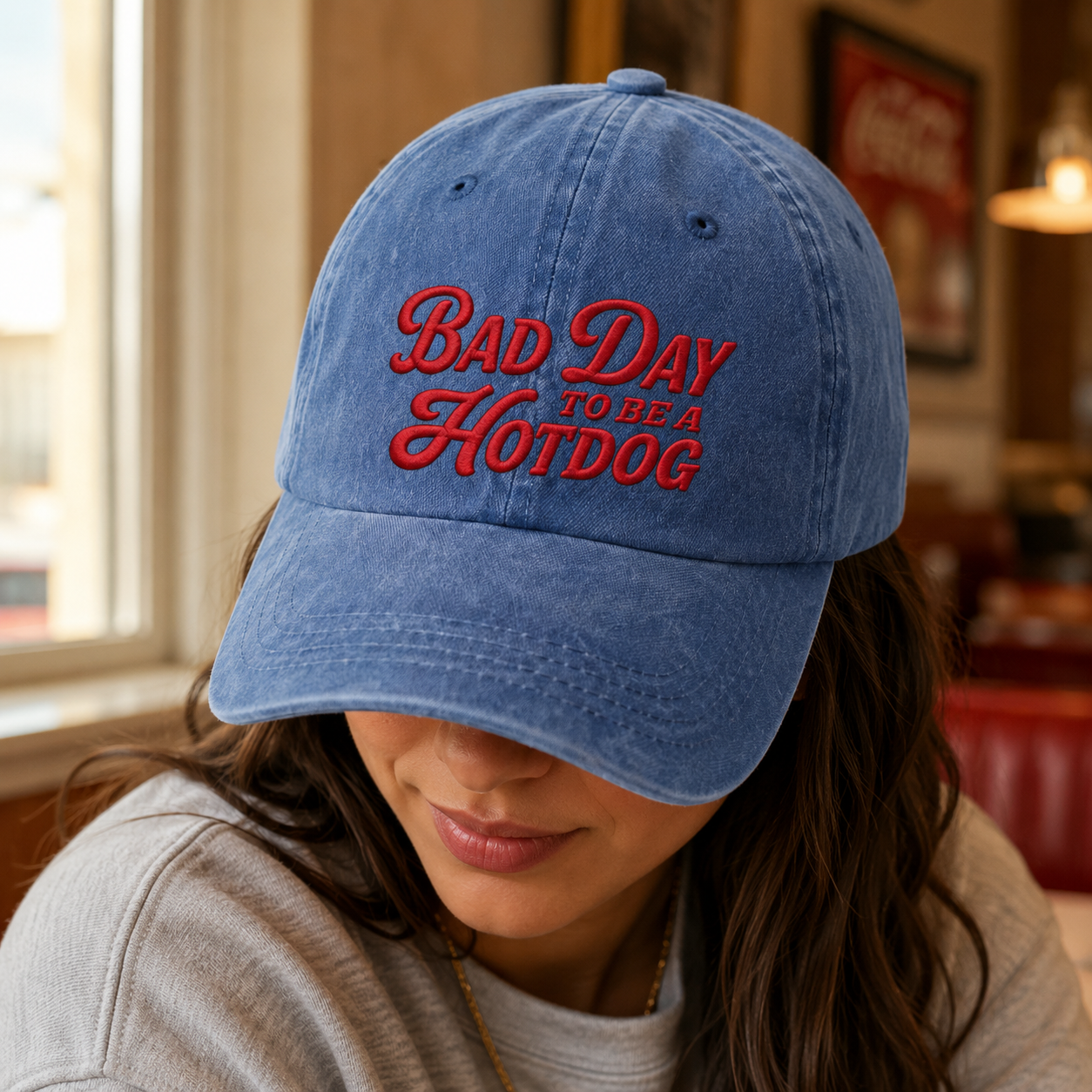 Bad Day To Be A Hotdog Washed Cap, Funny Diner Hat - washed cap - lifestyle view 9