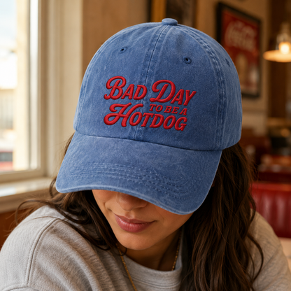 Bad Day To Be A Hotdog Washed Cap, Funny Diner Hat - washed cap - lifestyle view 9