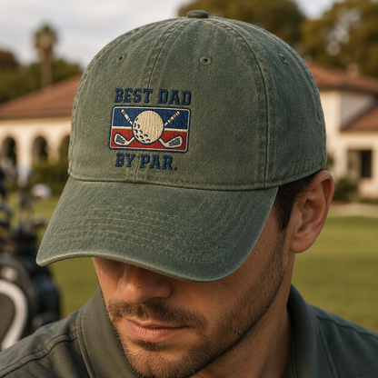 Best Dad By Par Washed Cap, Father's Day Gift for Golfing Papa - Washed Cap - lifestyle view 3