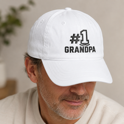 #1 Grandpa Washed Cap, Embroidered Grandpa Hat Gift for Grandfather - Washed Cap - lifestyle view 3