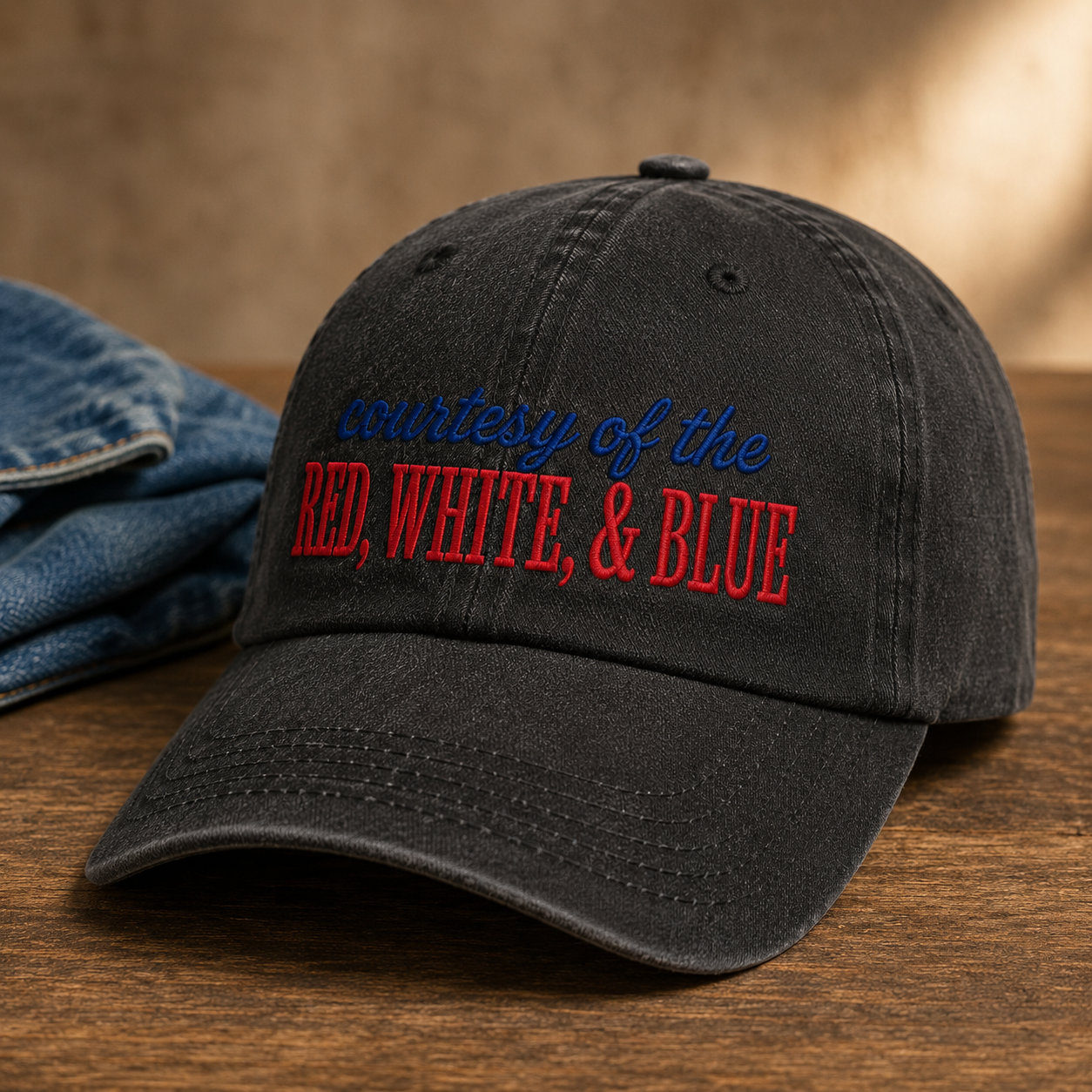 Courtesy Red White Blue Washed Cap, Patriotic USA Baseball Hat - washed cap - lifestyle view 2