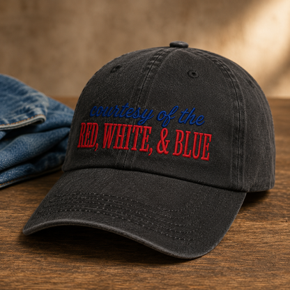 Courtesy Red White Blue Washed Cap, Patriotic USA Baseball Hat - washed cap - lifestyle view 2
