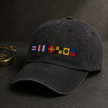 Nautical Signal Flag Washed Cap, Maritime Code Embroidered Hat for Sailors - washed cap - lifestyle view 2