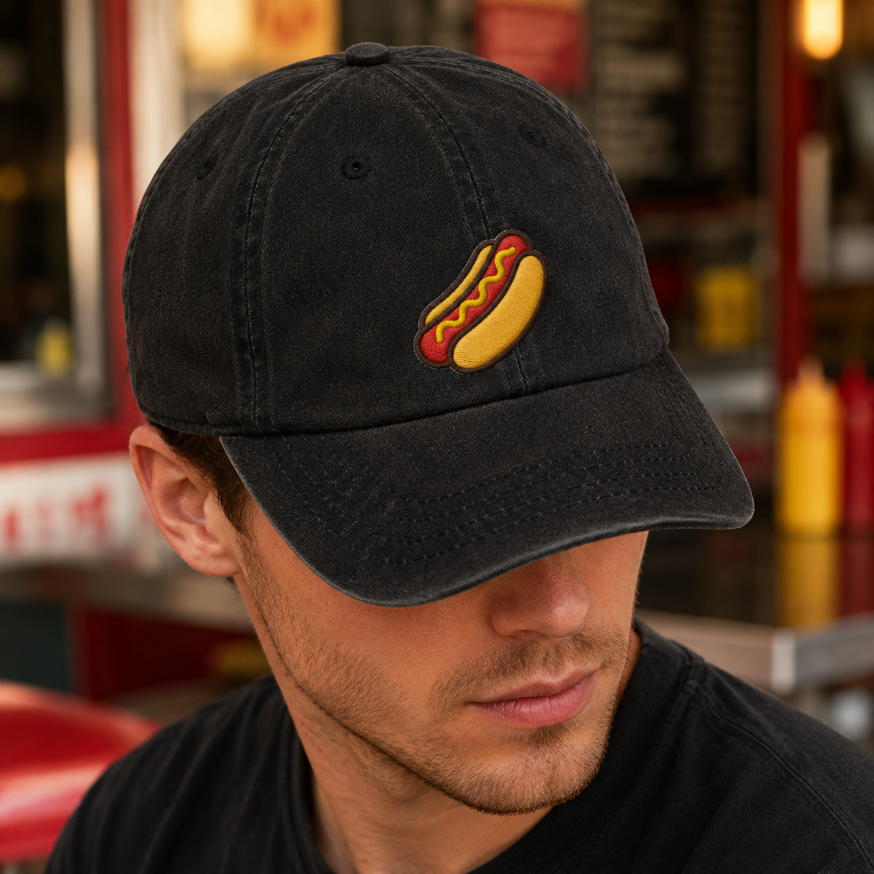 Hot Dog Embroidered Washed Cap, Baseball Hat for Cookout Fans - Washed Cap - lifestyle view 4