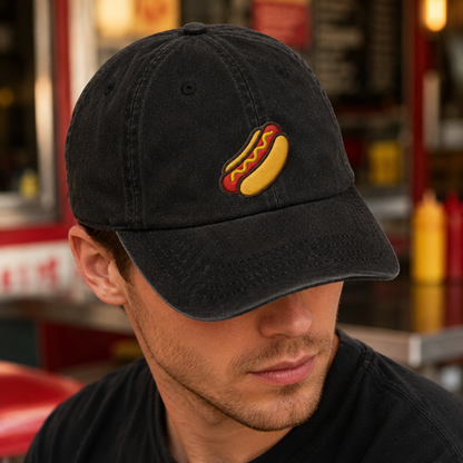 Hot Dog Embroidered Washed Cap, Baseball Hat for Cookout Fans - Washed Cap - lifestyle view 4