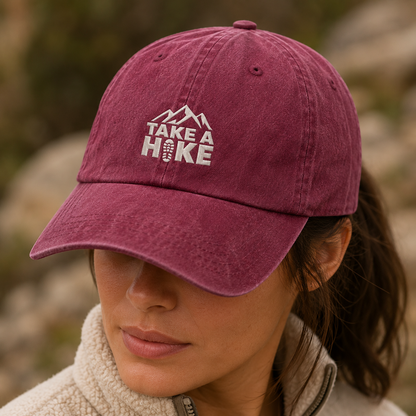 Take A Hike Washed Cap, Mountain Embroidered Hat for Hikers - Washed Cap - lifestyle view 3